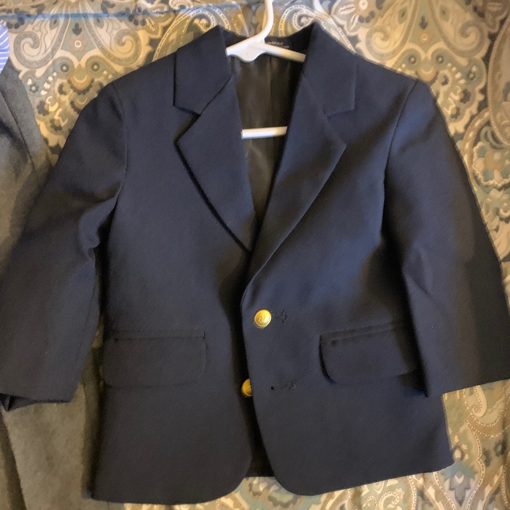 Nautica navy blazer,, button down shirt and grey pants